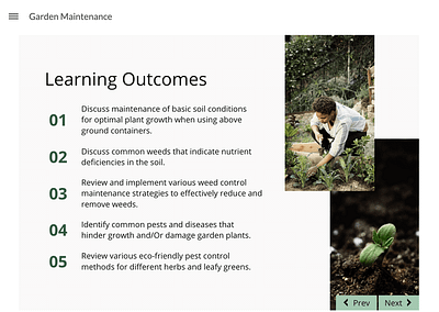 Storyline slide with list of learning outcomes for course.