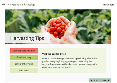 Harvesting Tips: Storyline slide of image above click & reveal interaction.