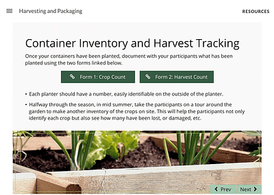 Container Inventory and Harvest Tracking: Storyline slide
