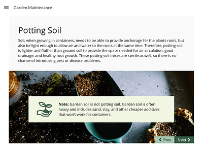 Potting Soil: Storyline slide text above soil image with highlight box