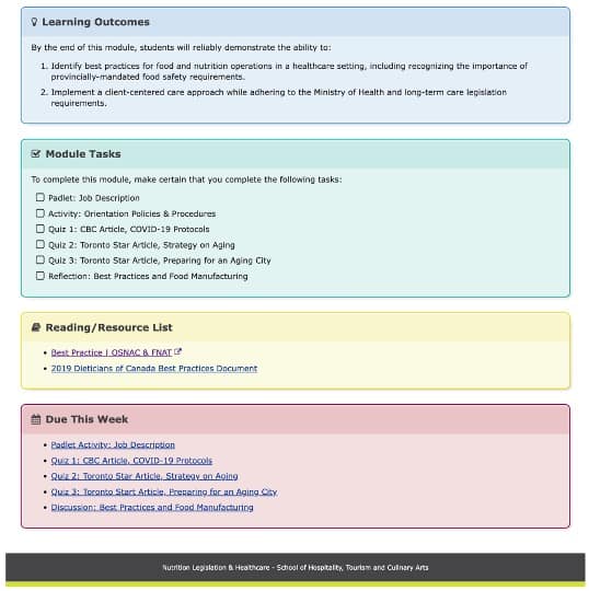 Screenshot of the Overview page in a course using the given template